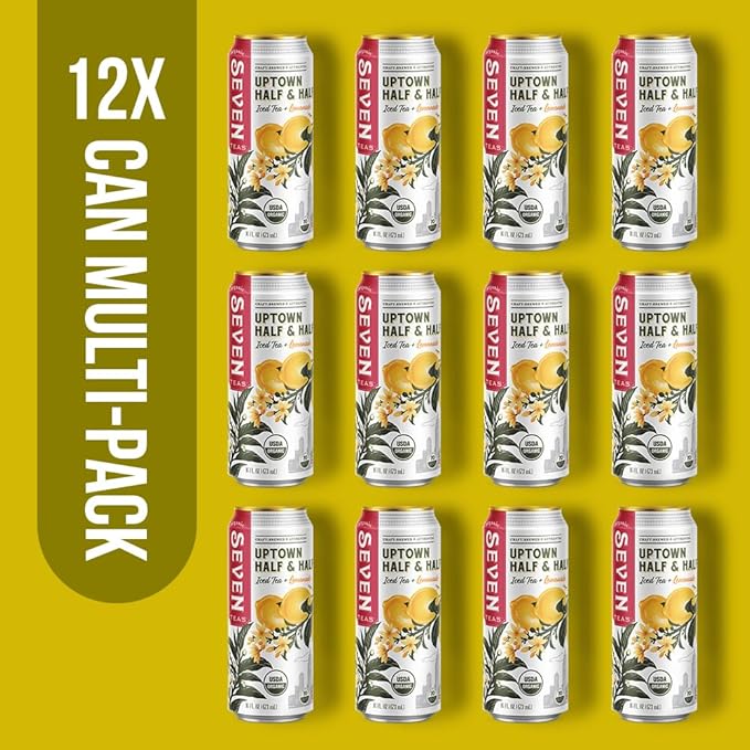 SevenTeas Uptown Half &amp Half Iced Tea and Lemonade 16 OZ (Pack of 12 Cans) Organic Iced Tea