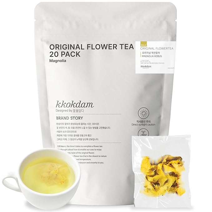 KKOKDAM Flower Loose Leaf Tea 20 Count - 100% Natural Edible Whole Dried Flowers (Magnolia)