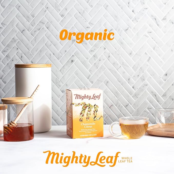 Mighty Leaf Chamomile Citrus Herbal Tea – 45 Count (3 Packs of 15) Whole Leaf Pyramid Tea Bags – Caffeine-Free Soothing Blend with Citrus &amp Floral Notes