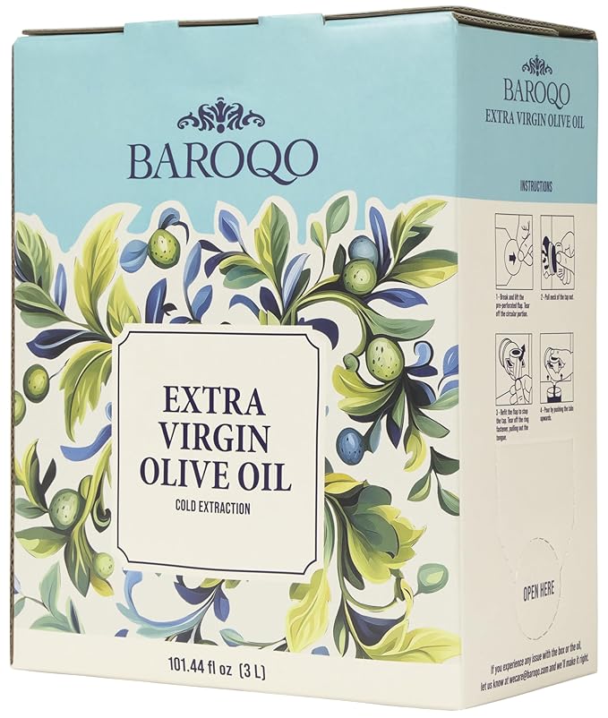 Baroqo Mediterranean Olive Oil Extra Virgin Olive Oil 3L Bag in Box Cold Pressed Extra virgin Olive Oil Bulk from Greece Koroneiki Olives Robust Fruity Flavor Fresh EVOO Ideal for Cooking and Salads
