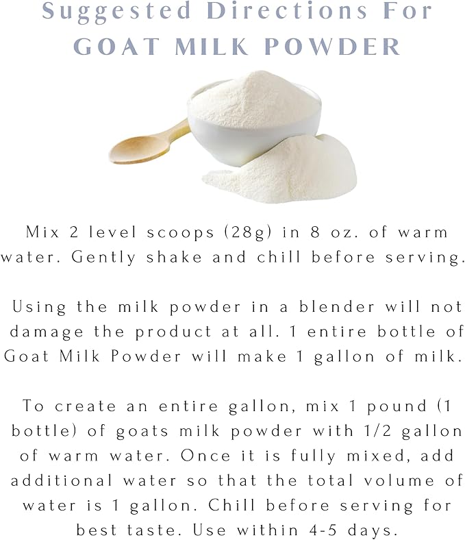 Mt. Capra Non-Fat Goat Milk | Powder from Non-GMO Grass-Fed Goats Creamy Great Tasting Easy to Digest A2 Milk | 16 Servings - 1 Pound