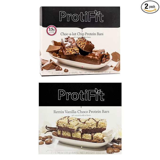 PROTIFIT - Low Calorie Choc-A-Lot Chip &amp Remix Vanilla-Choco Protein Bar 2 Pack High Protein 15g Protein Low Carb Low Sugar Ideal Protein Compatible 7 Servings Per Box (2 Pack)