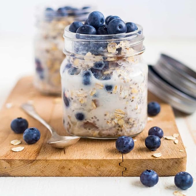 Mushroom Overnight Oats (6 Pack) Superfood Lions Mane Mushroom Chia &amp Flax Seed - Organic Protein Oatmeal - High Fiber Vegan Gluten Free Low Sugar - Easy Prep Plant Protein - Blueberry
