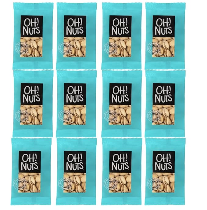 Oh! Nuts Pistachio Roasted Salted Individual Nut Snacks for On-the-Go - 12 Convenient Nut Snacks for School - Bulk Nuts Variety - Individual Packs (1.5 oz Each)