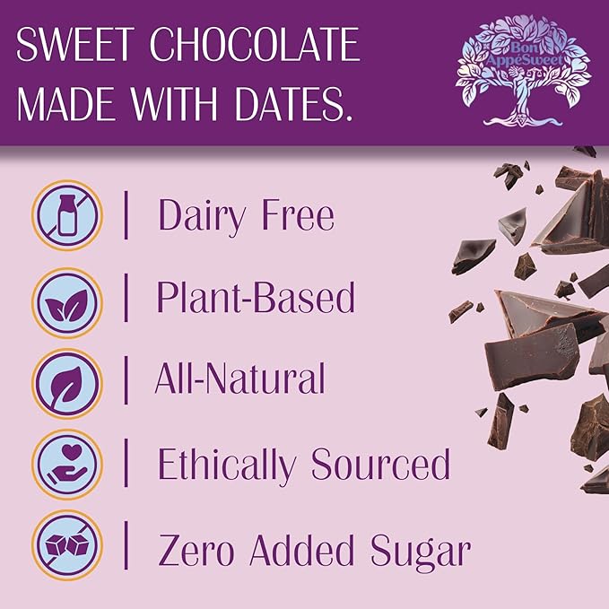 Bon Appesweet Date Sweetened Chocolate Bar - Sut Nut Berry Chocolate | 2.2 Ounce (Pack of 3) | Organic Zero Added Sugar 54% Cacao Plant Based Dairy Free and Guilt Free!