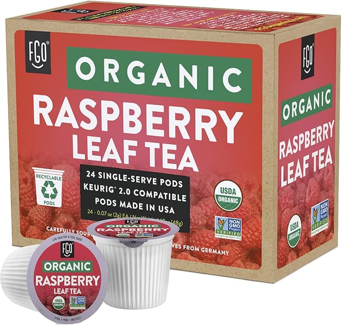 FGO Organic Raspberry Leaf Tea K-Cup Pods for Keurig 24 Count (Pack of 1) Naturally Caffeine-Free Herbal Tea USDA Organic Non-GMO &amp Recyclable