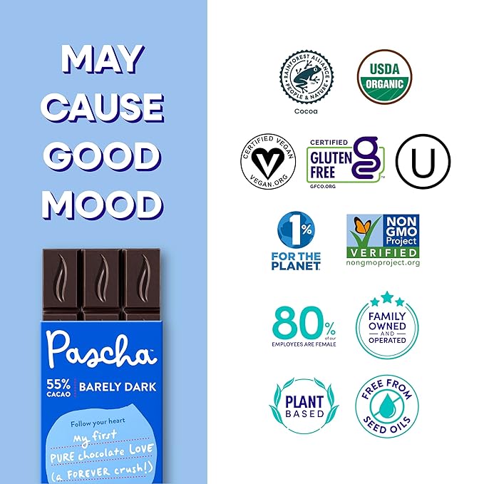 Pascha Organic Dark Chocolate Bars 55% Cacao Gluten Free &amp Non GMO 2.8 oz Pack of 10