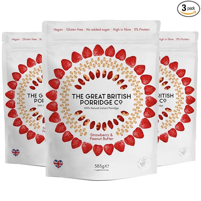 The Great British Porridge Co Gluten Free &amp Vegan Friendly Nutritious Instant Porridge (Strawberry &amp Peanut Butter 3-Pack)