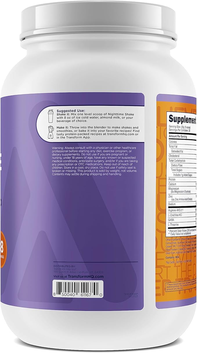 TransformHQ Nighttime Shake Sleep + Protein Blend 28 Servings Caramel Apple Pie Flavor