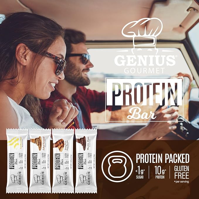 Genius Gourmet Protein Bar Chocolate Dream Keto Snack Low Carb Low Sugar &amp Gluten Free Protein Snacks for Adults 10G of Whey Protein per Protein Bar 5 Net Carbs 20 Count