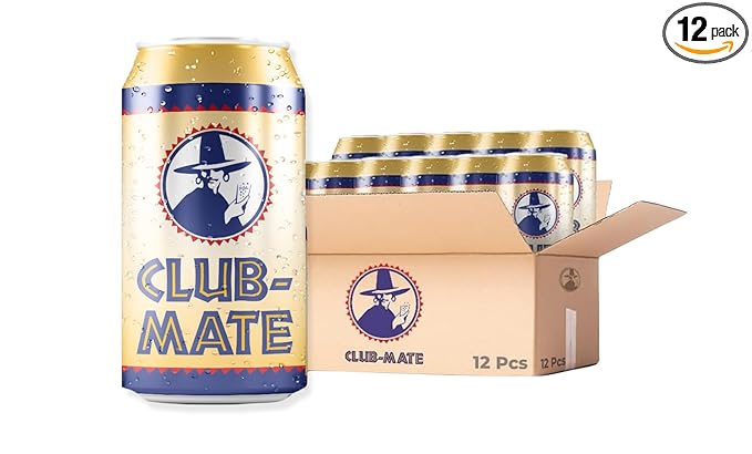 Club-Mate Sparkling Yerba Mate Tea | Berlin’s Famous Soft Drink | 66mg Natural Caffeine Low Sugar All Natural Flavors | Energy Drink Alternative | Vegan Gluten-Free Non-Alcoholic | 11.2oz Can (12