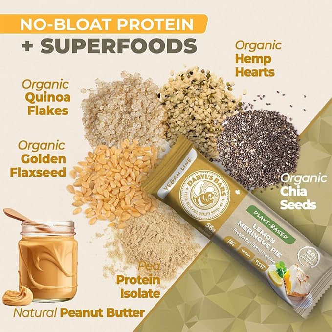 Daryl's Bars Vegan Line Lemon Meringue Pie On the G Protein Bars Gluten Free 20gr of Vegan Protein Snack Meal Replacement Pack of 1