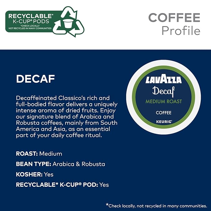 Lavazza Decaf Single-Serve Keurig K-Cup Pods Medium Roast Coffee 60-Count Box (6 Packs of 10)