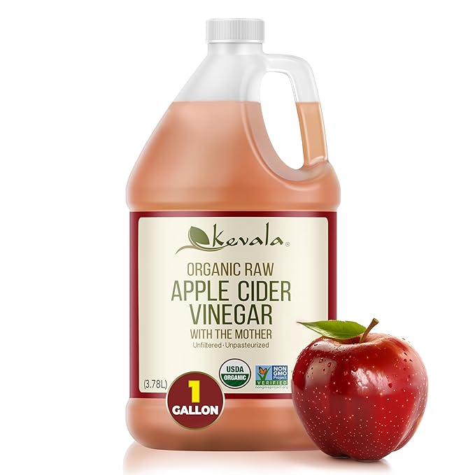 Kevala Organic Raw Apple Cider Vinegar - Unfiltered and Unpasteurized Vinegar for Cooking and Beauty Addition to Your Routine for Gut Health and Metabolism Support Salad Dressing Ingredient 128 oz