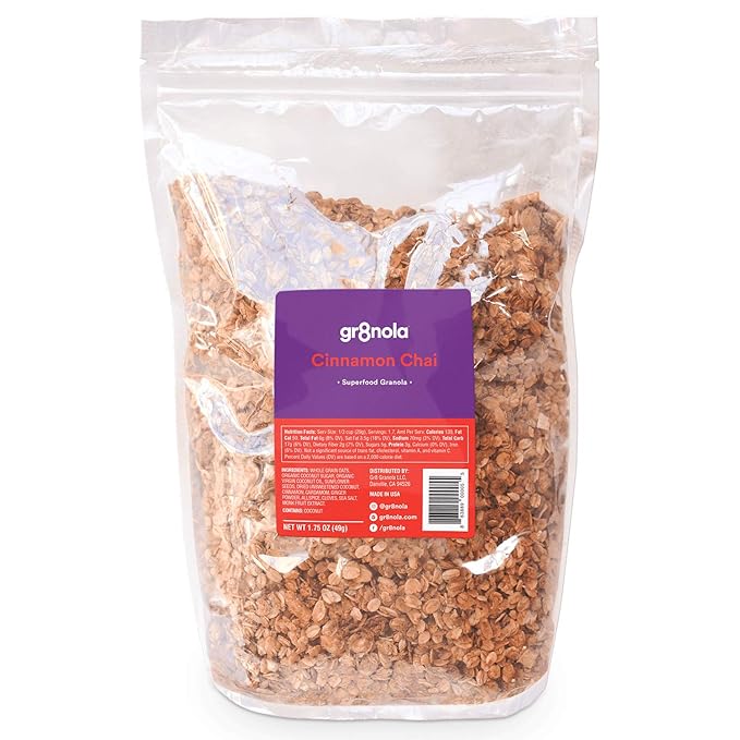 gr8nola CINNAMON CHAI - Healthy Low Sugar Vegan Bulk Granola Cereal - Made with Superfoods Cinnamon Ginger and Cardamom Soy Free Dairy Free and No Refined Sugar - 4.5lb Resealable Bag