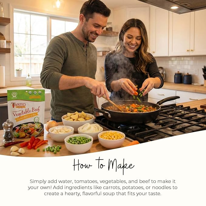 Twisted Pepper Co. Vegetable Beef Soup Mix: Gluten-Free - Handcrafted Broth‑Style Soup - Low Sodium No Added MSG | Quick &amp Easy Meal Ready in 30 Minutes Serves 12 | Add Vegetables Sausage &amp