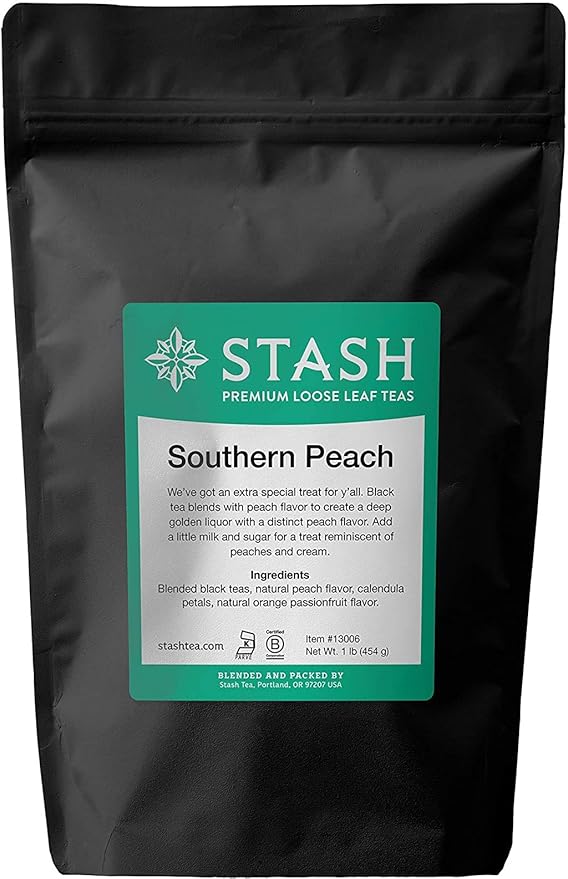 Stash Tea Southern Peach Premium Loose Leaf Black Tea 16 Ounce