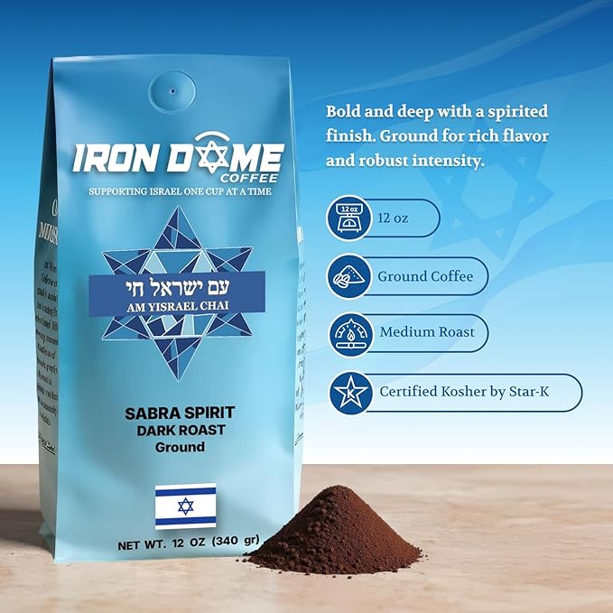 Iron Dome Coffee – Sabra Spirit Dark Roast Ground Coffee – Smooth and Balanced 12oz Bag – Freshly Roasted Ground Coffee – Inspired by the Warmth and Heritage of Jerusalem
