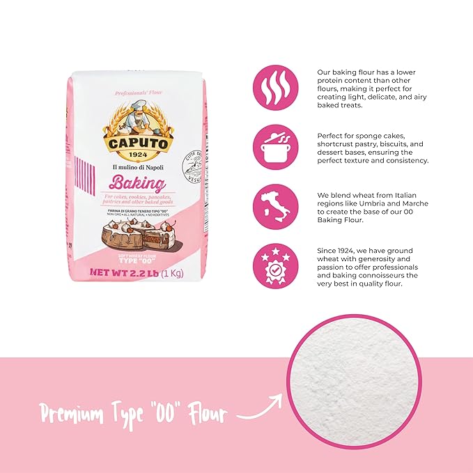Antimo Caputo Baking (Pasticceria Pastry) 00 Flour 2.2 Pound Bag - For Desserts &amp Shortbreads - From Italy Type 00 Wheat (Pack of 4)