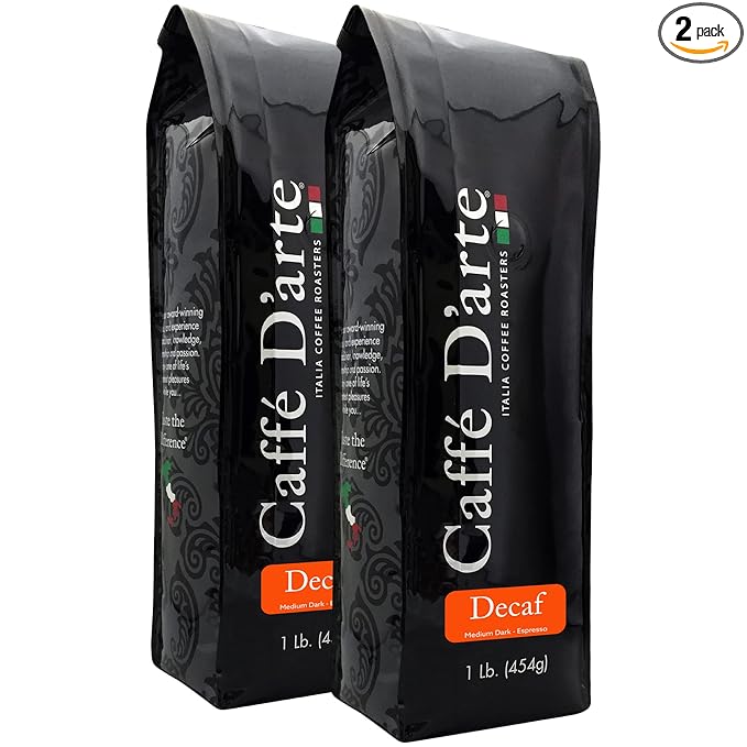 Caffe D’arte Decaf Ground Espresso – Medium‑Dark Roast Smooth &amp Balanced Flavor Roasted in Seattle Crafted for Espresso Machines 1 lb