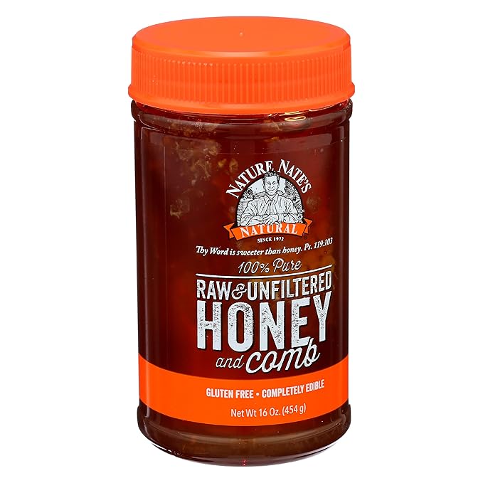 Nature Nate's Pure Raw &amp Unfiltered Classic Honey With Comb Gluten Free 16 Ounces (Pack Of 6)