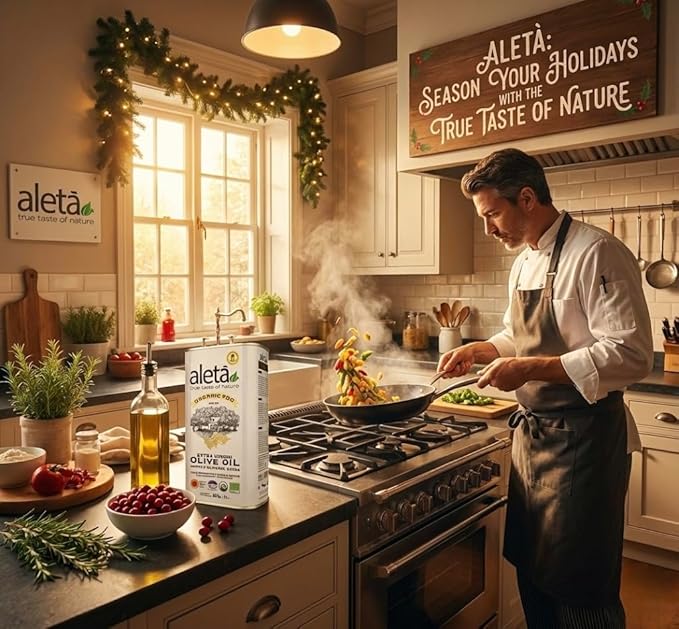 Aleta Farms Olive Oil Extra Virgin USDA Organic Single Estate PDO Polyphenol Rich Olive Oil Cold Pressed Global Gold Awards Kosher 33.8 Fl oz (1 Ltr) Pack of 4
