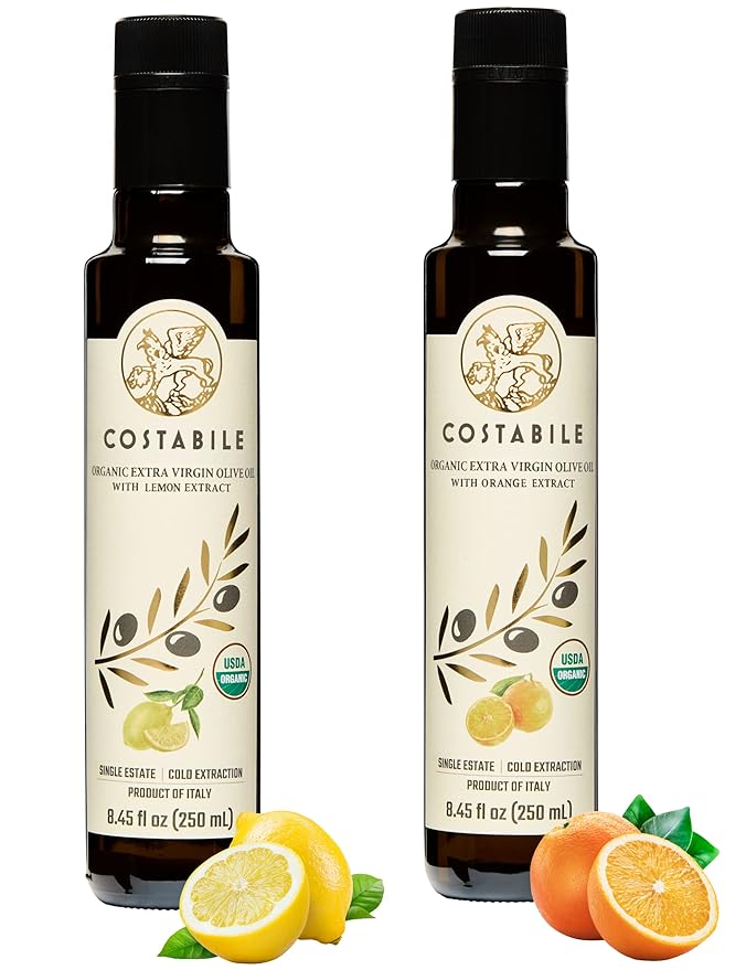 Citrus Extra Virgin Olive Oil combo. Lemon &amp Orange Infused Extra Virgin Olive Oils. All organic and single-sourced in Italy - 2 x 8.45 Fl.Oz. - Costabile