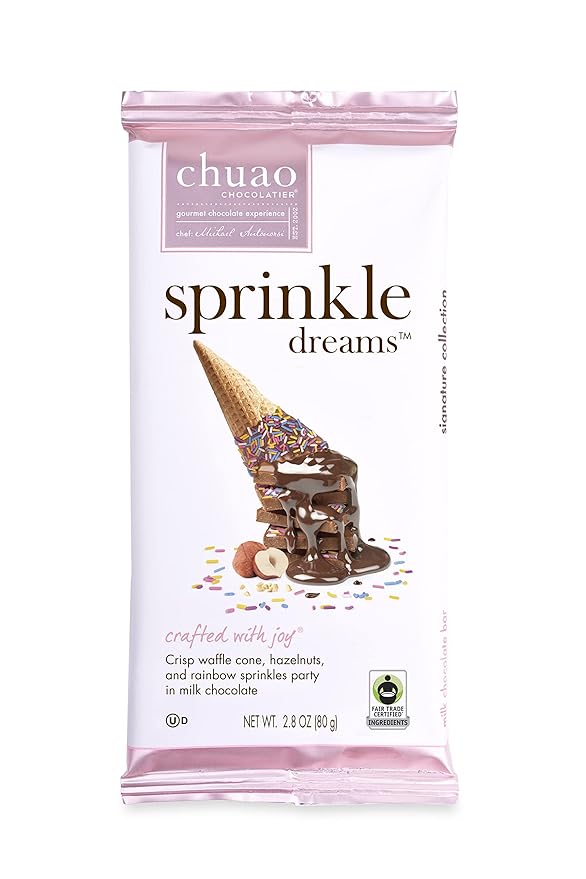 Chuao Chocolatier Sprinkle Dreams Milk Chocolate Bars | Gourmet No Preservatives | For Gift Baskets Christmas Birthday Thank You Care Package | 12 Pack