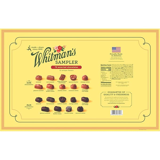 WHITMAN'S SAMPLER Assorted Milk &amp Dark Chocolate Candy Gift Box 36 oz.