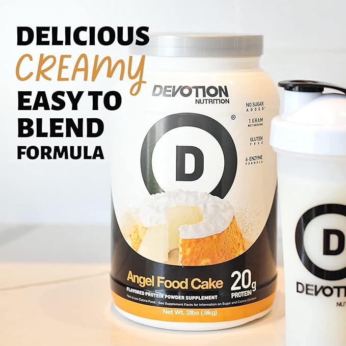 Devotion Nutrition Angel Food Cake Protein Powder for Shakes Baking Pancakes Desserts – 20g Whey Isolate &amp Casein Protein Blend – No Added Sugar Low Carb Gluten-Free Keto-Friendly with MCT –