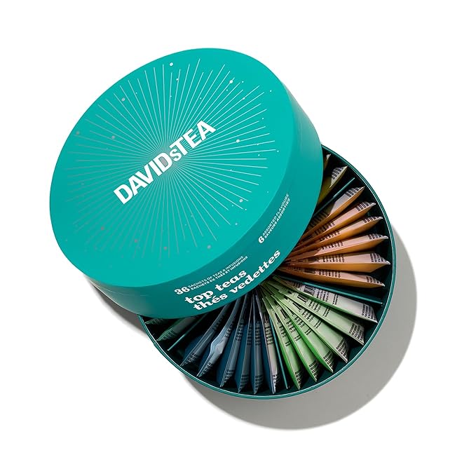 DAVIDsTEA 36-Sachet Top Teas Sachet Tea Wheel – Bestselling Tea Sampler Gift Set | 6 Loose-Leaf Flavours: Morning Detox Cream of Earl Grey Cinnamon Rooibos Buddha’s Blend Silk Dragon Jasmine &amp