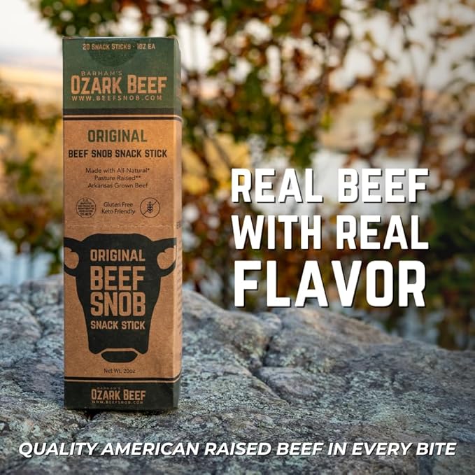 Beef Snob Snack Sticks - Original Flavor – High Protein Sugar-Free Keto &amp Gluten-Free Beef Jerky – 20 Count 1 oz Each – Healthy On-the-Go Meat Snack