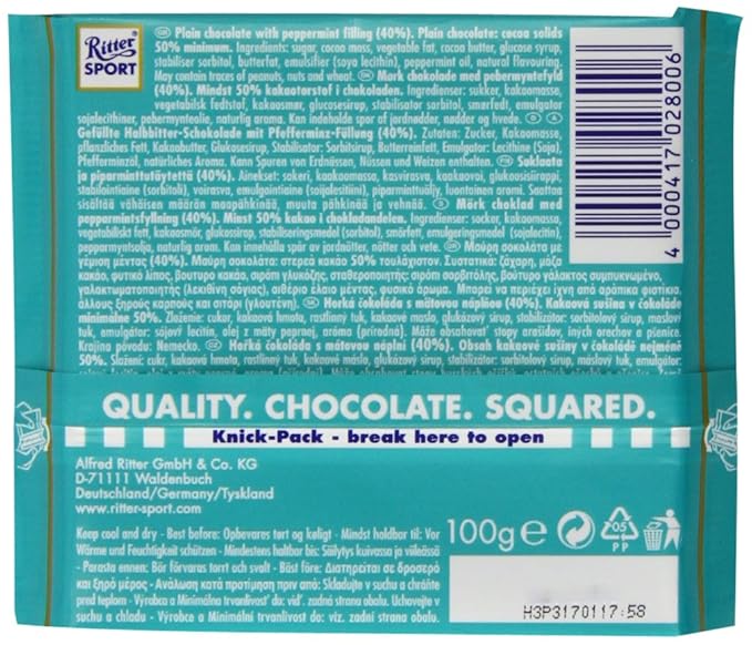 Ritter Sport Peppermint 100 g (Pack of 8)