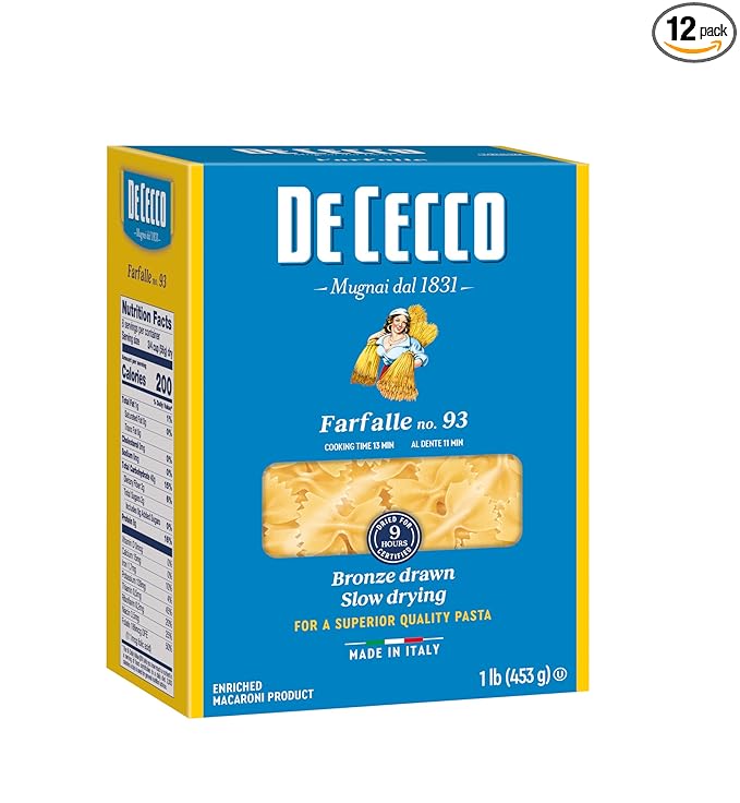 De Cecco Semolina Pasta Farfalle No.93 1 Pound (Pack of 12)