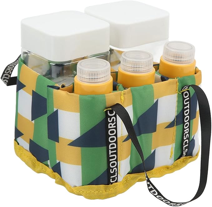 Portable Kit with Storage Bag 4 Dry 3 Liquid Seasoning Containers Set for Outdoor Camping BBQ Picnic Cooking