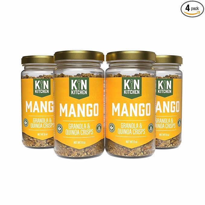 Kin Kitchen non-GMO Granola &amp Organic Quinoa Crisps in a Glass Jar Recyclable and Resusable. Made with Real Fruit. No Aritificial Colors Flavors or Perservatives. Great for Snacking Cereal on