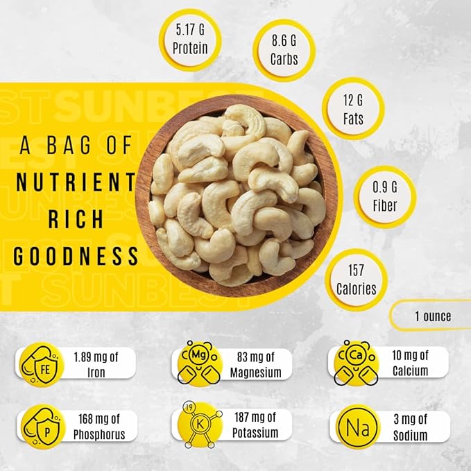 Sunbest Natural Raw Whole Cashews – 48 oz (3 lb) Bulk Bag – Unsalted Unroasted Cashews Vegan Gluten-Free Non-GMO – Perfect for Snacking Cooking &amp Baking