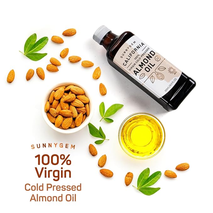 Sunnygem 100% Virgin Cold Pressed California Almond Oil 16.9 fl oz - Perfect for Cooking Baking Grilling Dipping &amp Marinating - Beneficial for Skin Hair &amp Face Care