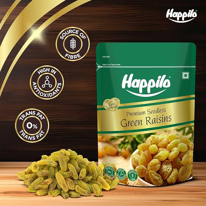 Happilo Premium Seedless Green Raisins 500G Value Pack Kishmish Nutritious Rich In Iron &amp Vitamin B 500 G (Pack Of 1) Raisins