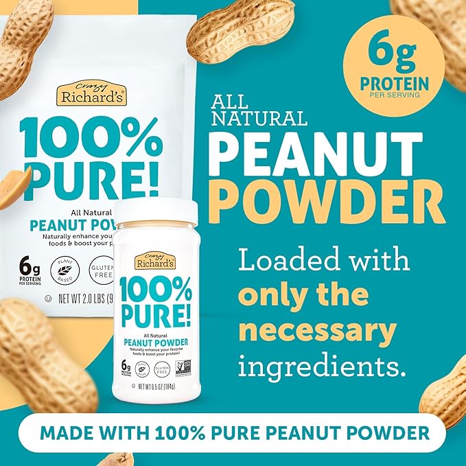 Crazy Richard's 100% All-Natural Peanut Butter Powder with No Added Sugar and Non GMO (2 Pound Bag Pack of 1)