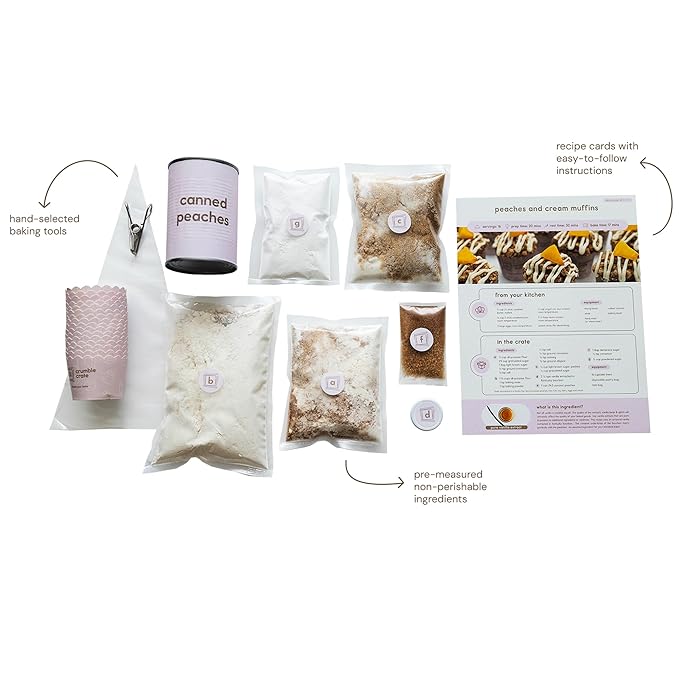 CrumbleCrate Peaches and Cream Muffins DIY Baking Kit | Gourmet Muffin Making Set | Pre-Measured Ingredients &amp Baking Tools for Adults