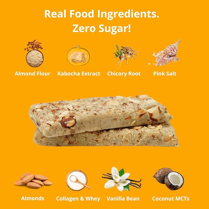 BochaSweet Keto Protein Bar Vanilla Almond Crunch BochaBar 20g Grass Fed Collagen Low Carb Keto-Friendly Gluten Free 12 Count