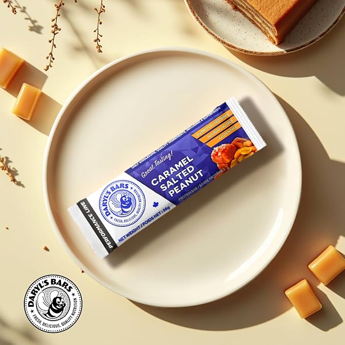 Daryl's Bars Caramel Salted Peanut On the Go Whey Protein Bars Gluten Free 22gr of Protein Snack Meal Replacement Pack of 1