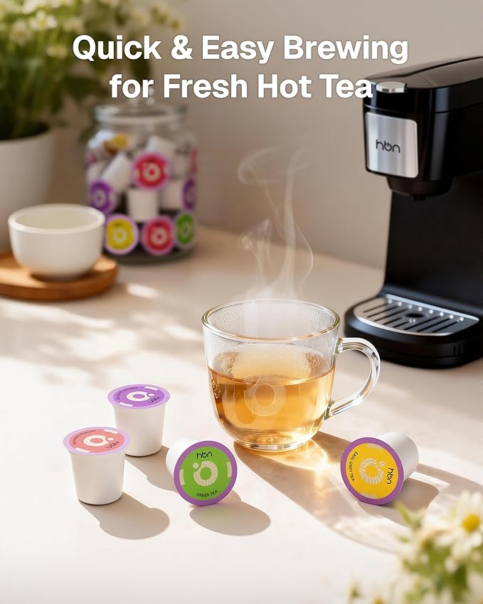HBN Tea 40-Count Sampler Variety Pack for K-Cup Brewers Healthy &amp Energizing Tea Capsules Gift Box Set (Green English Breakfast Earl Grey Jasmine)
