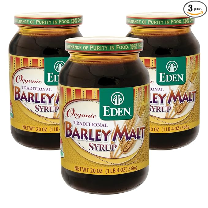 Eden Traditional Organic Barley Malt Syrup Non-GMO USA grown and made Non-Dyastatic 20 oz Glass Jar (3-Pack)