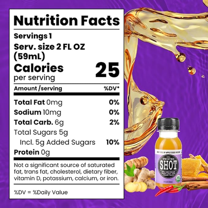 The Twisted Shot | Organic Apple Cider Vinegar Wellness Shots with Ginger Turmeric Honey Cinnamon and Cayenne | Digestion Immunity and Gut Health Support | Ready to Drink | 48 2 oz Mini Bottles