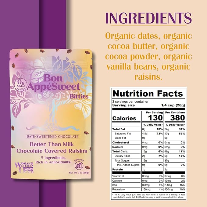 Bon Appesweet Date Sweetened Chocolate | Better Than Milk Chocolate Bar Chocolate Chip and Covered Raisins | Variety (Pack of 3) | Zero Added Sugar 54% Cacao Plant Based Dairy and Guilt Free!