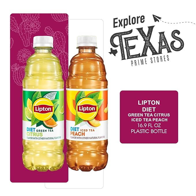 Lipton Diet 12-Pack 6 Diet Citrus Iced Green Tea + 6 Diet Peach Iced Black Tea Plastic Bottle 16.9 fl oz