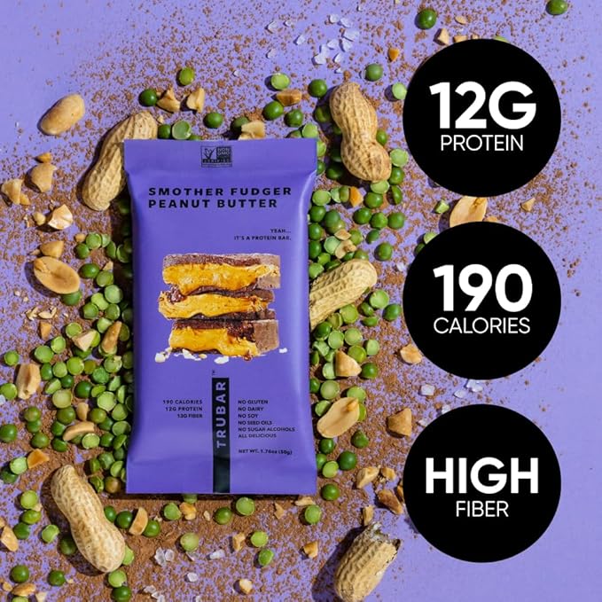TRUBAR Vegan Protein Bars 15 Count Variety Pack Oh Oh Cookie Dough Daydreaming About Donuts &amp Smother Fudger Peanut Butter Gluten Free Plant Based Dairy Free High Fiber On-the-Go Healthy S