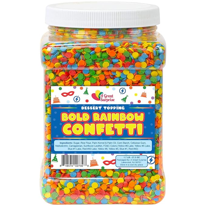 Rainbow Confetti Sprinkles - 1.7 LB Bulk - Birthday Confetti - Carnival Sprinkles - Primary Colored Sprinkles - Edible Confetti - Confetti Toppings
